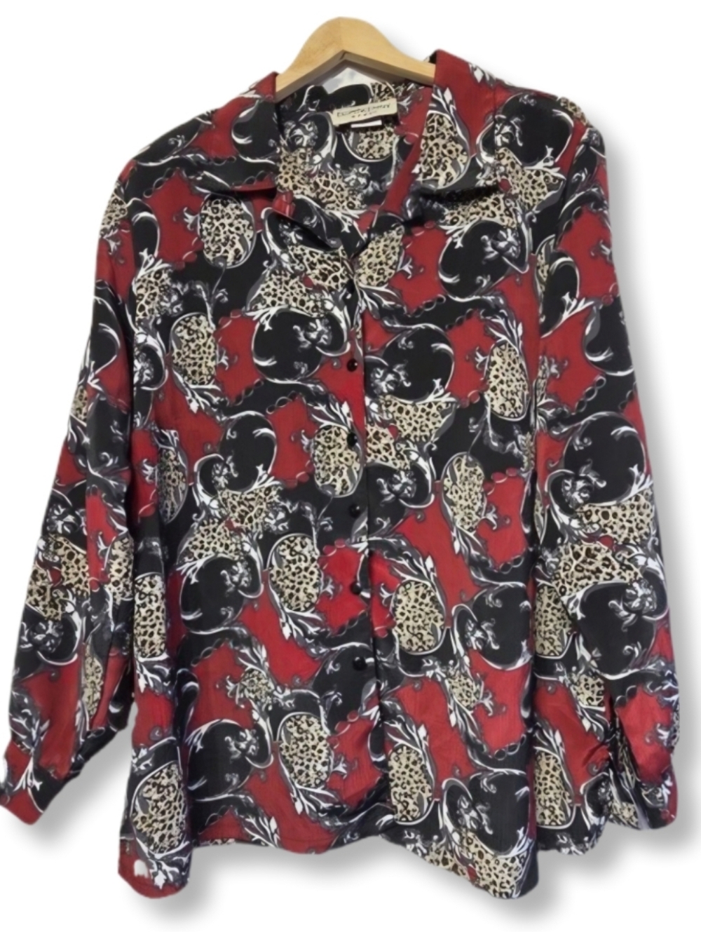 NWT DonnKenny Vintage Red & Black Leopard Print Long Sleeve Buttoned Blouse